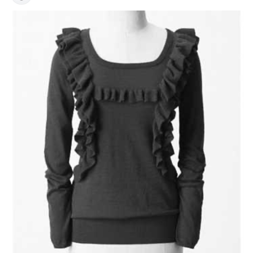 Anthropologie Moth wool blend sweater ruffle front pullover charcoal gray XS